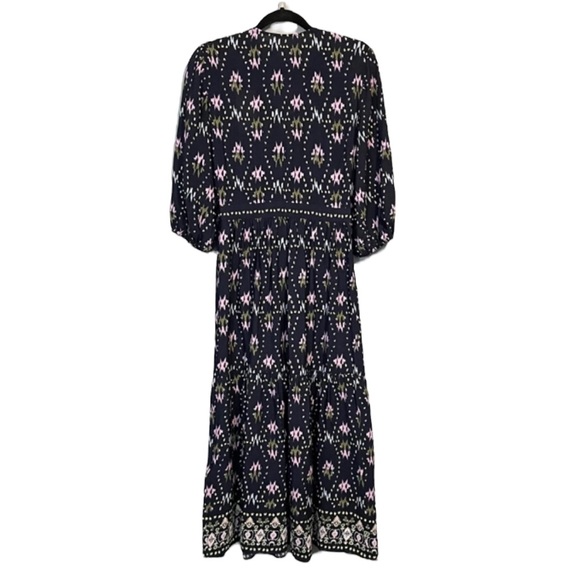 NWT Ba&sh Nerla Dress Bleu Nuit Midnight Navy Blue Ikat Wrap Midi Maxi Dress - Picture 12 of 13